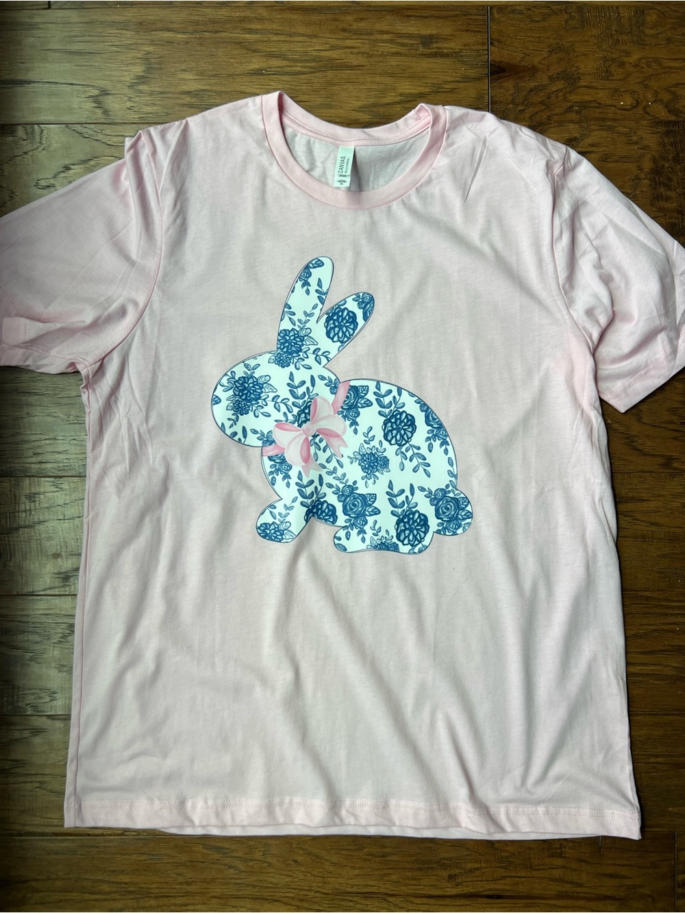 Bella Canvas Light Pink Tee with Blue Floral Bunny